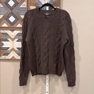 Double RL RRL Ralph Lauren Men's Dark Brown Cable Knit Sweater Slim Fit Large